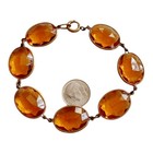 Vtg Art Deco Czech Glass Bracelet Amber Citrine Faceted Dome Link Brass 1920s