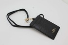 Coach Id Lanyard Badge Holder In Crossgrain Leather  black gold 