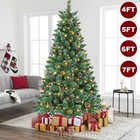 Christmas Tree Snow Flocked Tips Pine Cone Xmas Decor With Led Lights 4 5 6 7ft
