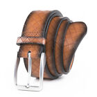 Men s Grid Pattern Genuine Leather Casual Dress Belt With Single Prong Buckle