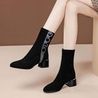 Women s Rhinestone Pointed Toe And Velvet High-heeled Ankle Boots