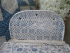 Early Antique Tin Salt Box White Milk Paint Blue Calico Paint Inlay