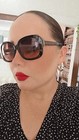 Tahari Oversized Sunglasses Black Plastic Frame Brown Tinted Lens 100  Uv