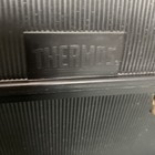 Vintage Black Plastic Thermos Brand Lunch Box W  Blue  Thermos