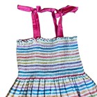 Smockingbird Girls Sz 10 Pastel Stripe Smocked Dress Floral Trim