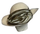 60s Doris Designed Wool Womens Hat Cream Felt Gold Flower Asymmetric