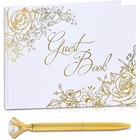 Linen Foil Wedding Guest Book W  Gold Pen Anniversaries   Celebrations New