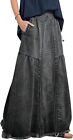 Women s Retro Elastic High Waist Frayed A-line Maxi Denim Skirt With Pockets