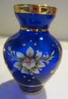 Vintage Czech Bohemian  Cobalt Blue   Red Italian Gold Gilded And Painted Vases