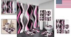Complete Pink   Black Striped Bathroom Set - Shower Curtain  Rugs   Toilet Cover