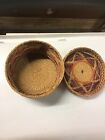 Vintage  Round Lidded Basket Tight Weaved 