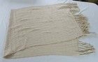 Mexican Handmade Tan Cream Stripes Shawl Scarf Lt Weight Long Fringe 63  X 22 5 