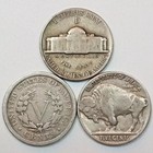 Us Coins- Silver Ww2 Nickel  Liberty Nickel  Buffalo Nickel- 3 Coin Set No Junk 