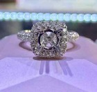 2ct Round Cut Real Moissanite Semi Mount Engagement Ring 14k White Gold Plated