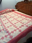 Vintage Irish Chain Patchwork Quilt 85x80 Hand Stitched 1940s Pink