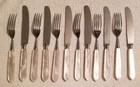 M Eichenlaub Solingen Rostfrei Fork   Knife Set  6 Pairs  Pearlized Handles  Vgc
