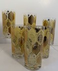 Vintage Gold Pineapple Highball Glasses Mid Century Modern Barware Set