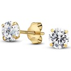 14k Solid Yellow Gold Round Solitaire April Simulated Clear Cz Stud Earring