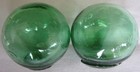 Asian Blown Glass Fishing Floats 2-2 5  Lot-2 Green Seal Button Usa Bz