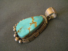 Southwestern Native American Navajo Turquoise Sterling Silver Pendant Signed Cb