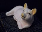 Vintage Pig Mama Sow Pink Porcelain Figurine Laying Down Piggy Miniature Hog 