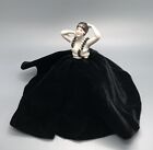 Antique German Bisque Porcelain Half Doll Pin Cushion   Velour Gown Flapper