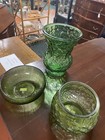 A Set Of Three Vintage E o  Brody Green Textured Glass Decorative Items 