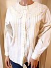 Vtg 80s Victorian prairie Lace Collar Buttondown Blouse Together  Size S P
