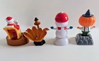 Four Solar Dancing Holiday Toys Turkey Santa Snowman Pumpkin Head Bobbles 