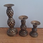 Vintage Ornate Brass Woven Basket Weave Candlesticks Set Of  3