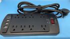 Surge Protector Power Strip - Flat Plug Extension Cord With 8 Outlets And 4 Usb