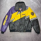 Vtg Ski-doo Leather Suit Mens Jacket 46 Bibs 42 Purple Yellow Black Snowmobile