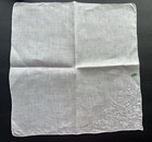 A  Vintage White Linen Hankie Madeira Hand Embroidered  Monogram J Wedding Nwt