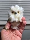 Cute White Baby Owl Chick Figurine Realistic W Feathers Christmas Tree Ornament