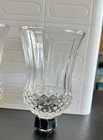 Set Of 2 Vintage Clear Cut Diamond Pattern Glass Candle Votive W  Stems  4 3 4 
