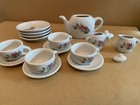 Vintage 17 Pc Fine Porcelain Doll Tea Set Pink Rose Original Box Miniature China