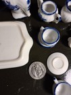Vintage Beautiful White Blue Porcelain Miniature Tea Set 10 Pieces For Display