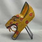 Mexican Jaguar Tigre Mask Hand Carved Painted Wood Folk Art Wall Hanging Decor
