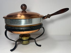 Vintage Copper Chafing Dish 9  W  Wood Handles - Italy