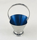 Vintage Handmade Norway Pewter 5    Basket With Metallic Blue Enamel Interior 0162