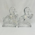 Vtg L E Smith Pair Clear Glass Rearing Horse Bookends 3 wx5 1 2 lx7 1 2 h  read 
