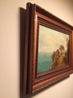 Antique Oil Painting Cornwall England Sea Ocean Sailboats Ship Victorian Cottage