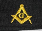 Masonic Square Compass Stocking Hat Knit Cap Black Embroidered Warm Winter New 