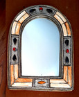Vtge Moroccan Arched Camel Bone Inlay Mirror  10 Stones 11 x8  Brass Accents
