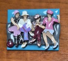 Vintage 90 s Woman Pins By Lucinda Blue 4 Women On Gray Bench Pin   Brooch