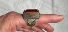 Vtg Ring silver Tone outline Of Native American In Glass Setting adjustable sign