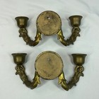 Vintage Gold Cast Metal Wall Sconce Candle Holders Set Of 2 Ornate Scroll Leaf