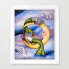 Art Print Fantasy Painting Cat Mermaid 29 Butterly Yellow Moon Sky