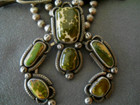 Native American Navajo Green Turquoise Sterl Silver Squash Blossom Bead Necklace