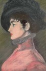 Elegant Profile  Portrait  Pastel  Drawing  Framed  Early 20th Century